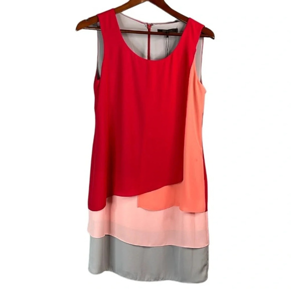 BCBGMAXAZRIA NWT Haley Chiffon ColorBlock Burnt Poppy Draped Dress Size 2 - Picture 12 of 12